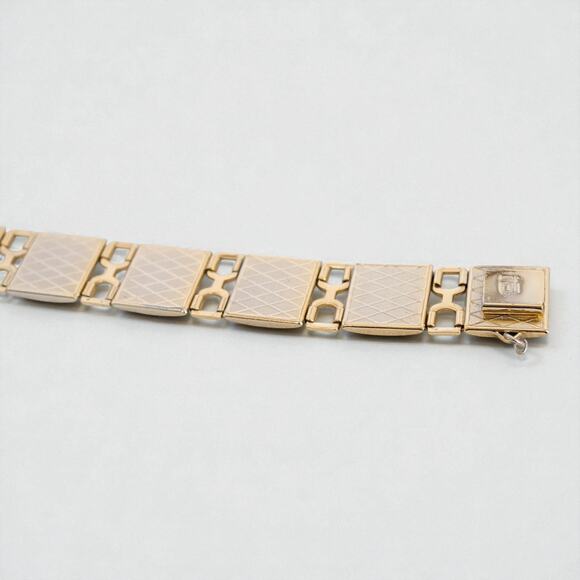 Vintage Damascene Square Link Bracelet Bird Floral Gold Black 8" Etched Spain - Picture 6 of 9